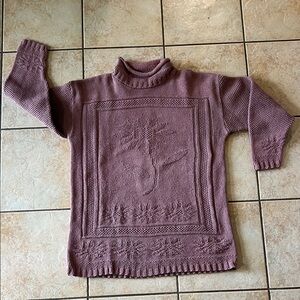 A Knitch Above Mauve Floral Mock Neck Roll Neck Knit Sweater, Sz Medium
